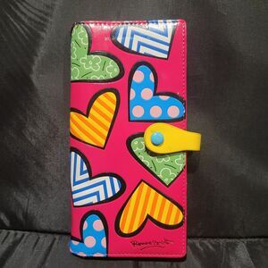 Romero Britto Large Heart Yellow Wallet Pop Art Clutch Purse Colorful Design